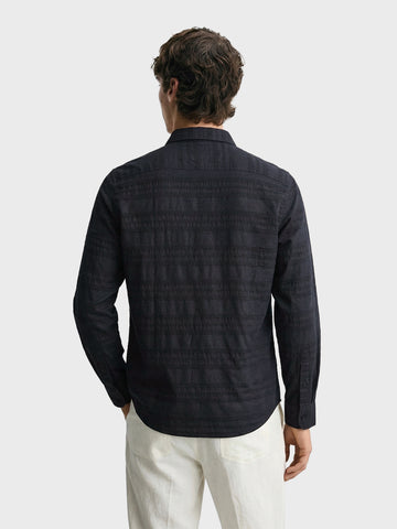Men's Black Slim Fit Striped Casual Shirt
