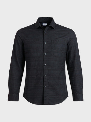 Men's Black Slim Fit Striped Casual Shirt