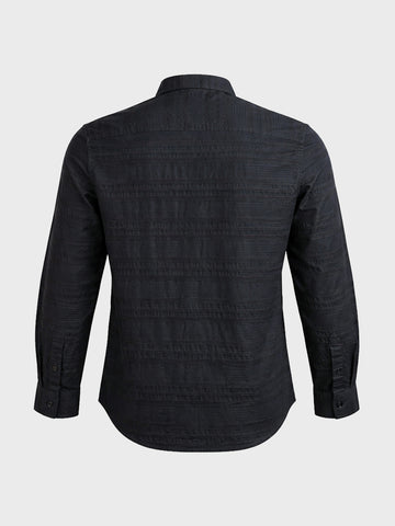 Men's Black Slim Fit Striped Casual Shirt