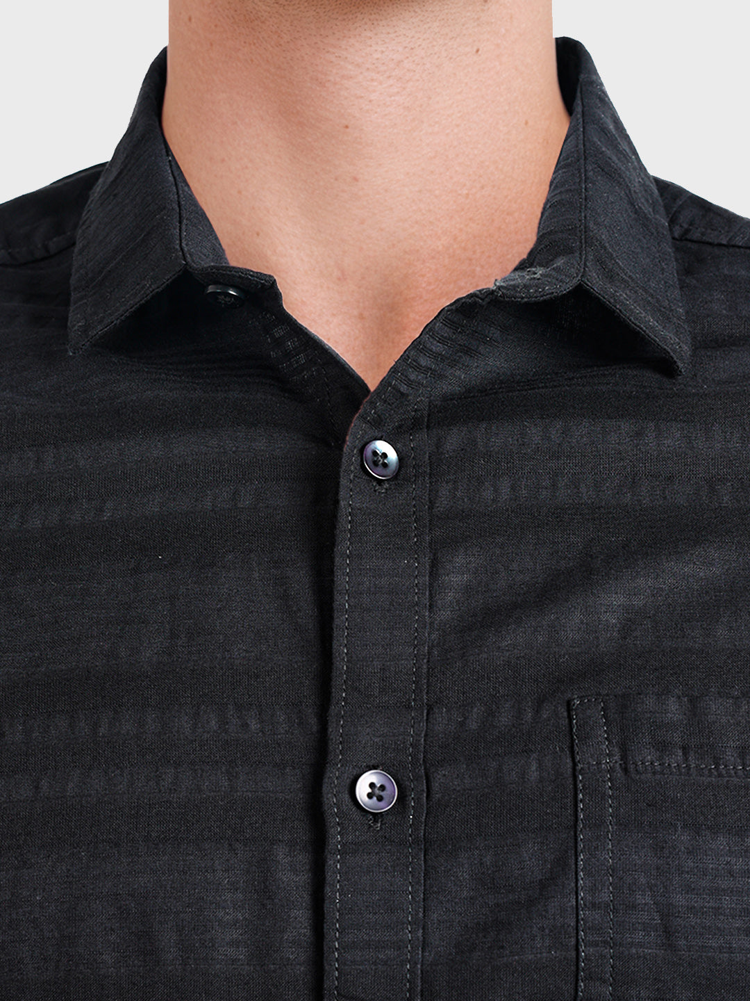 Men's Black Slim Fit Striped Casual Shirt