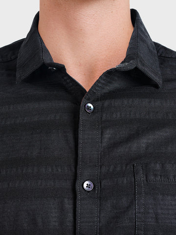 Men's Black Slim Fit Striped Casual Shirt