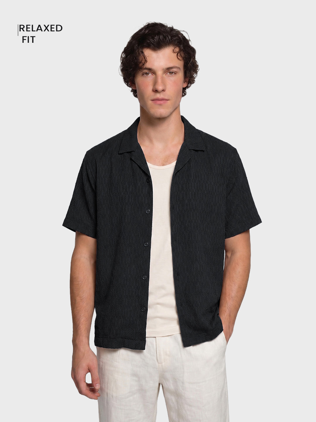 Men's Black Relaxed Fit Solid Casual Shirt