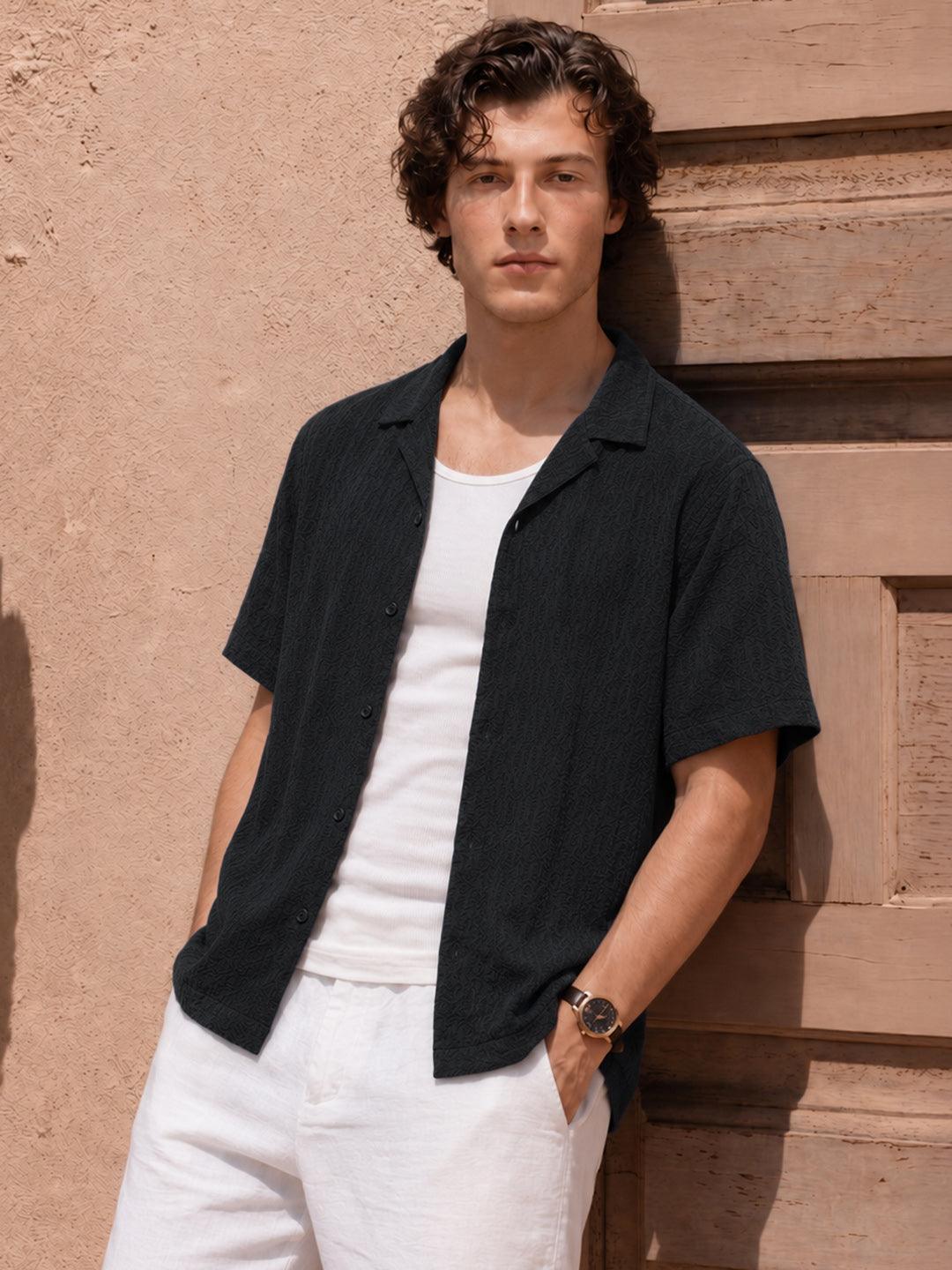 Men's Black Relaxed Fit Solid Casual Shirt