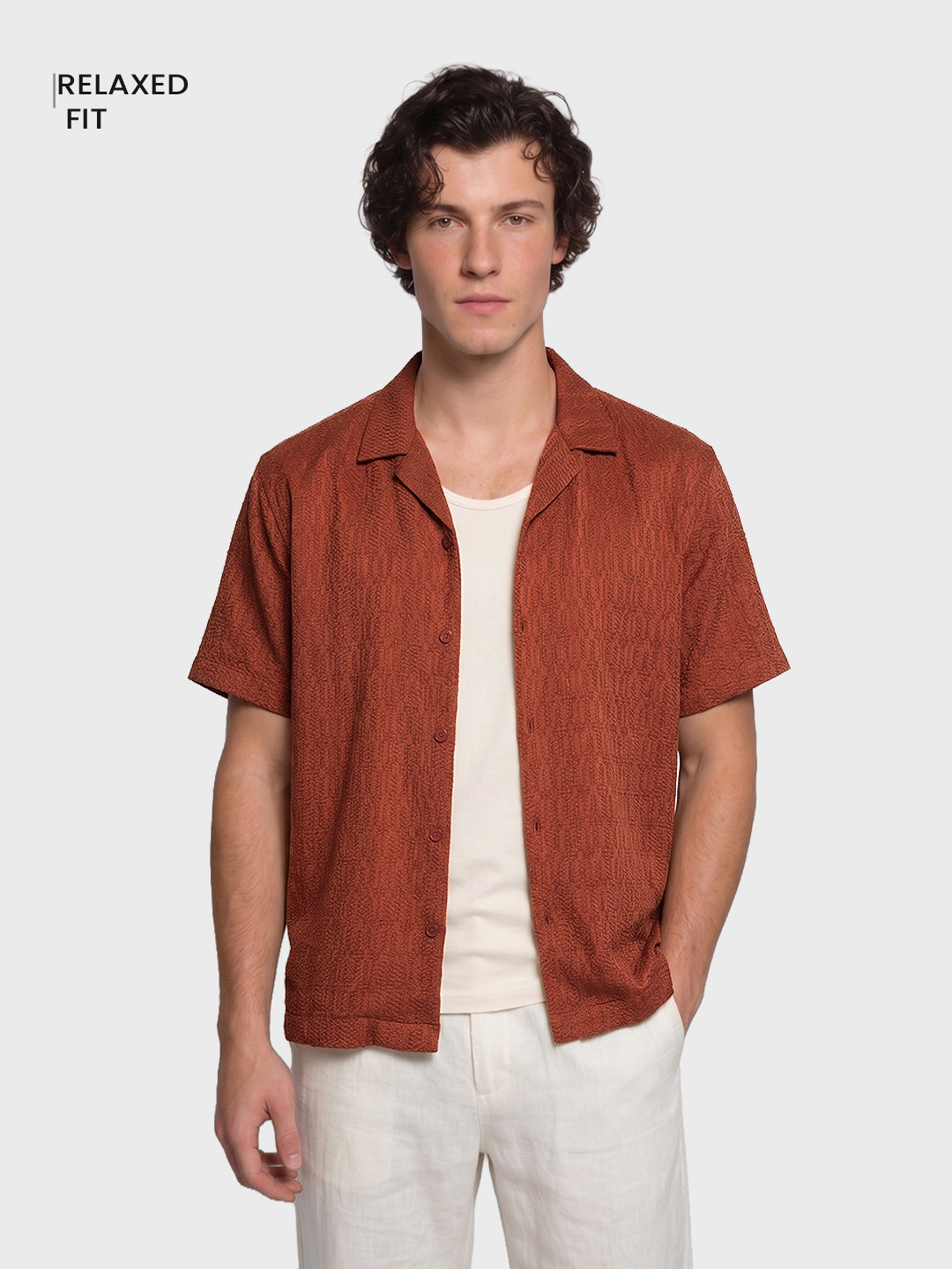 Men's Rust Relaxed Fit Solid Casual Shirt