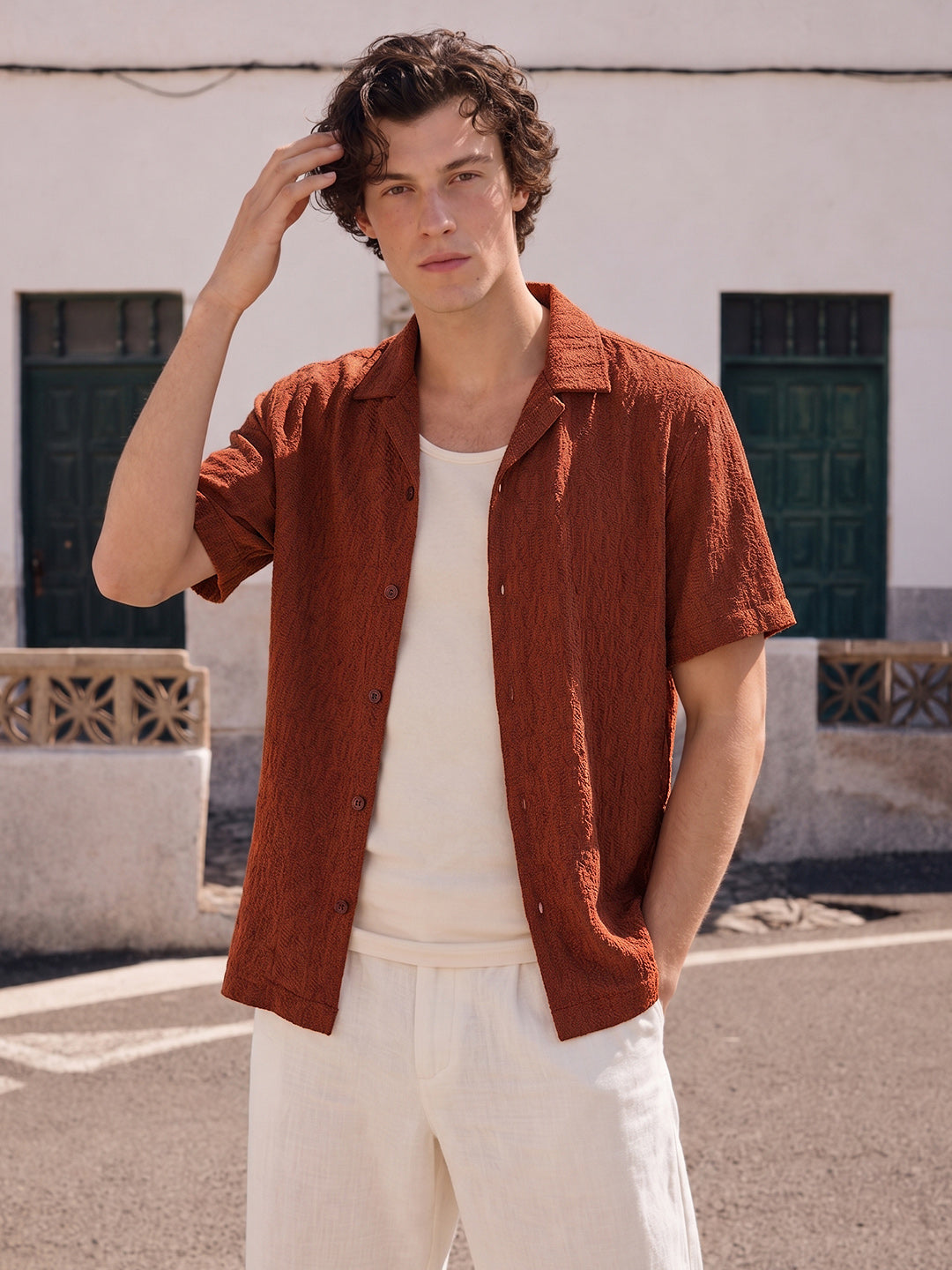 Men's Rust Relaxed Fit Solid Casual Shirt