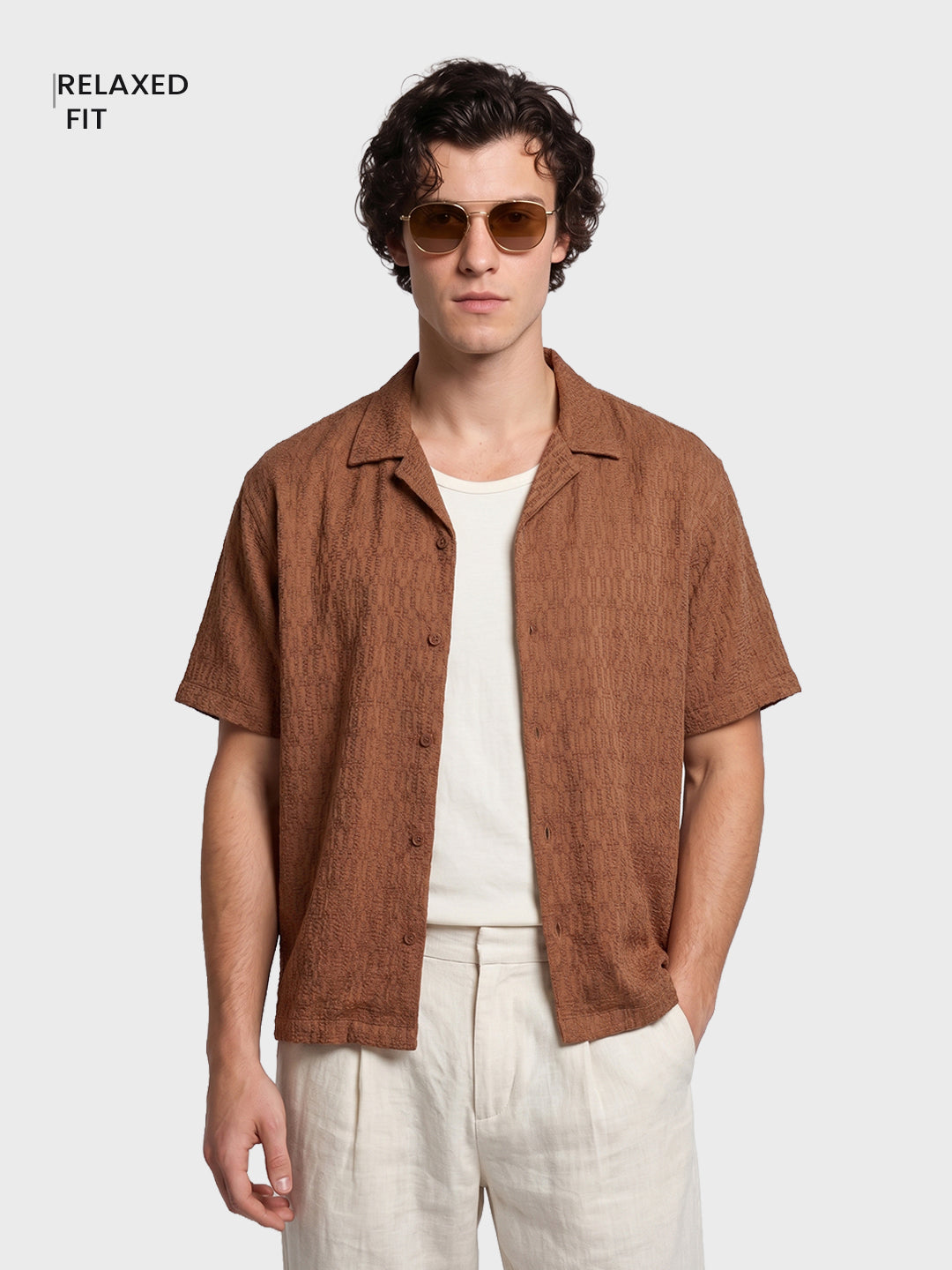 Men's Brown Relaxed Fit Solid Casual Shirt