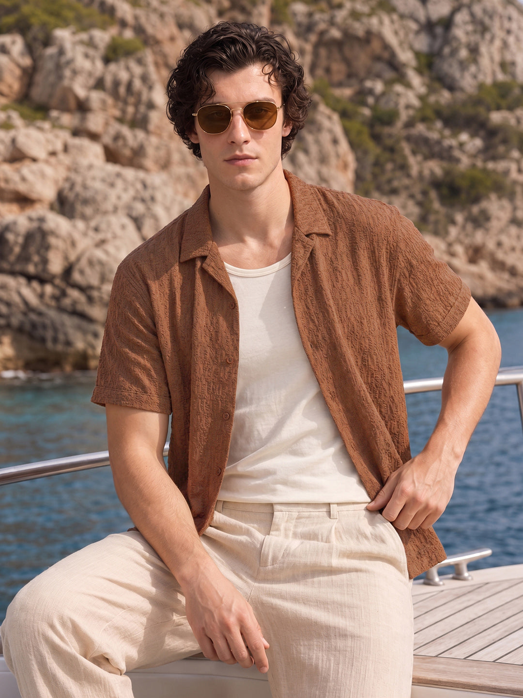 Men's Brown Relaxed Fit Solid Casual Shirt