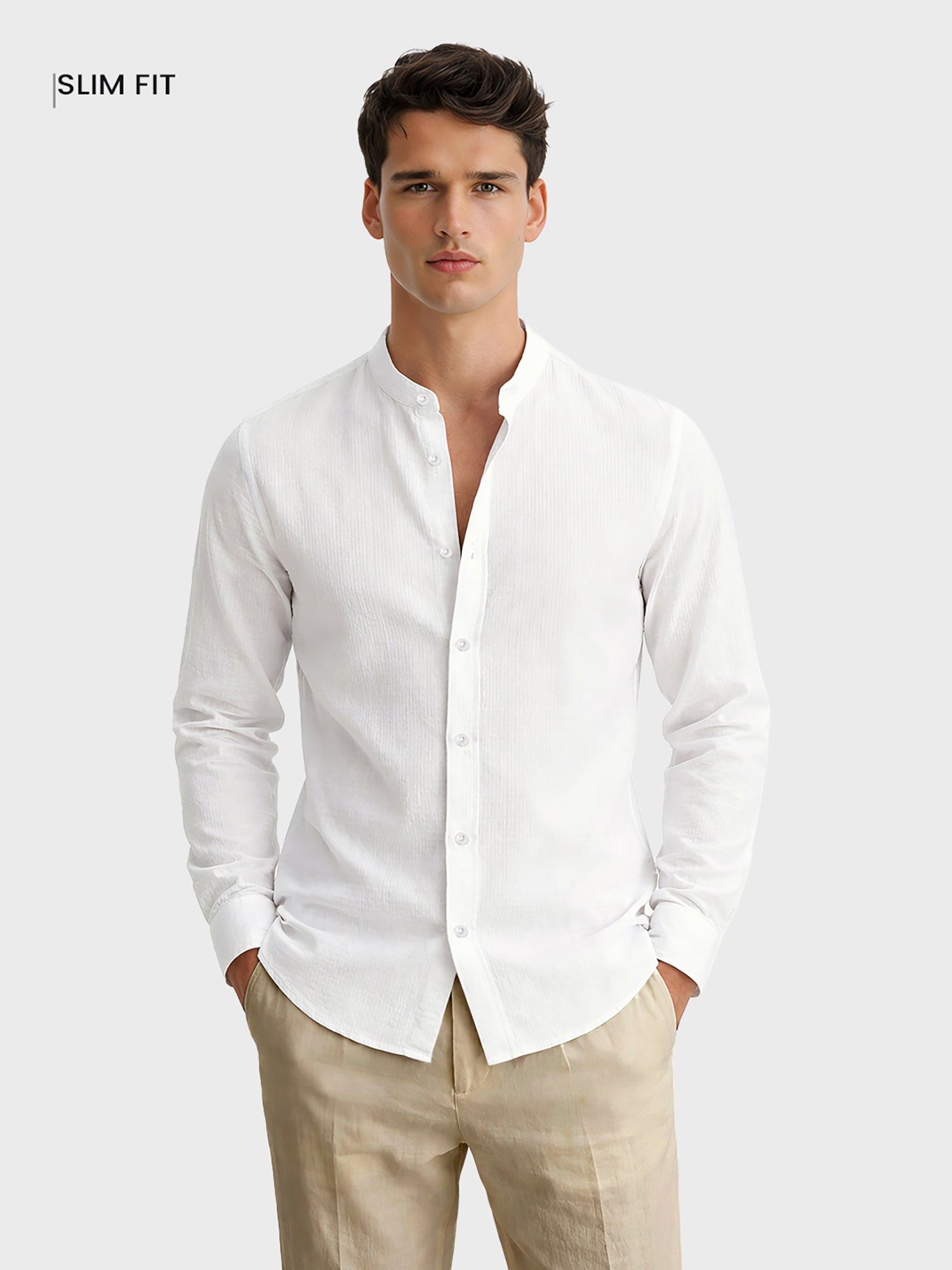 Men's White Slim Fit Textured Casual Shirt
