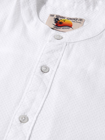 Men's White Slim Fit Textured Casual Shirt