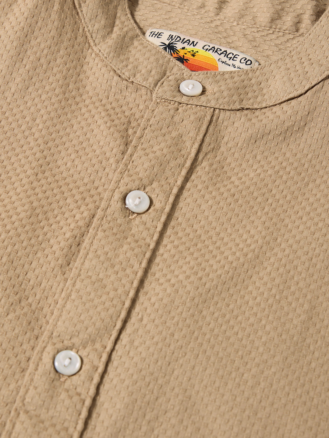 Men's Khaki Slim Fit Textured Casual Shirt