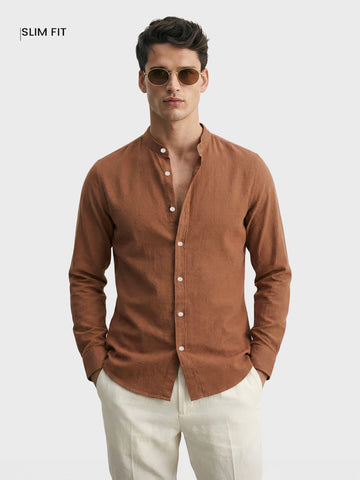 Men's Brown Slim Fit Textured Casual Shirt