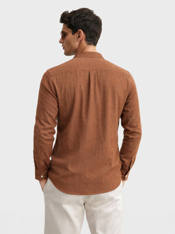 Men's Brown Slim Fit Textured Casual Shirt