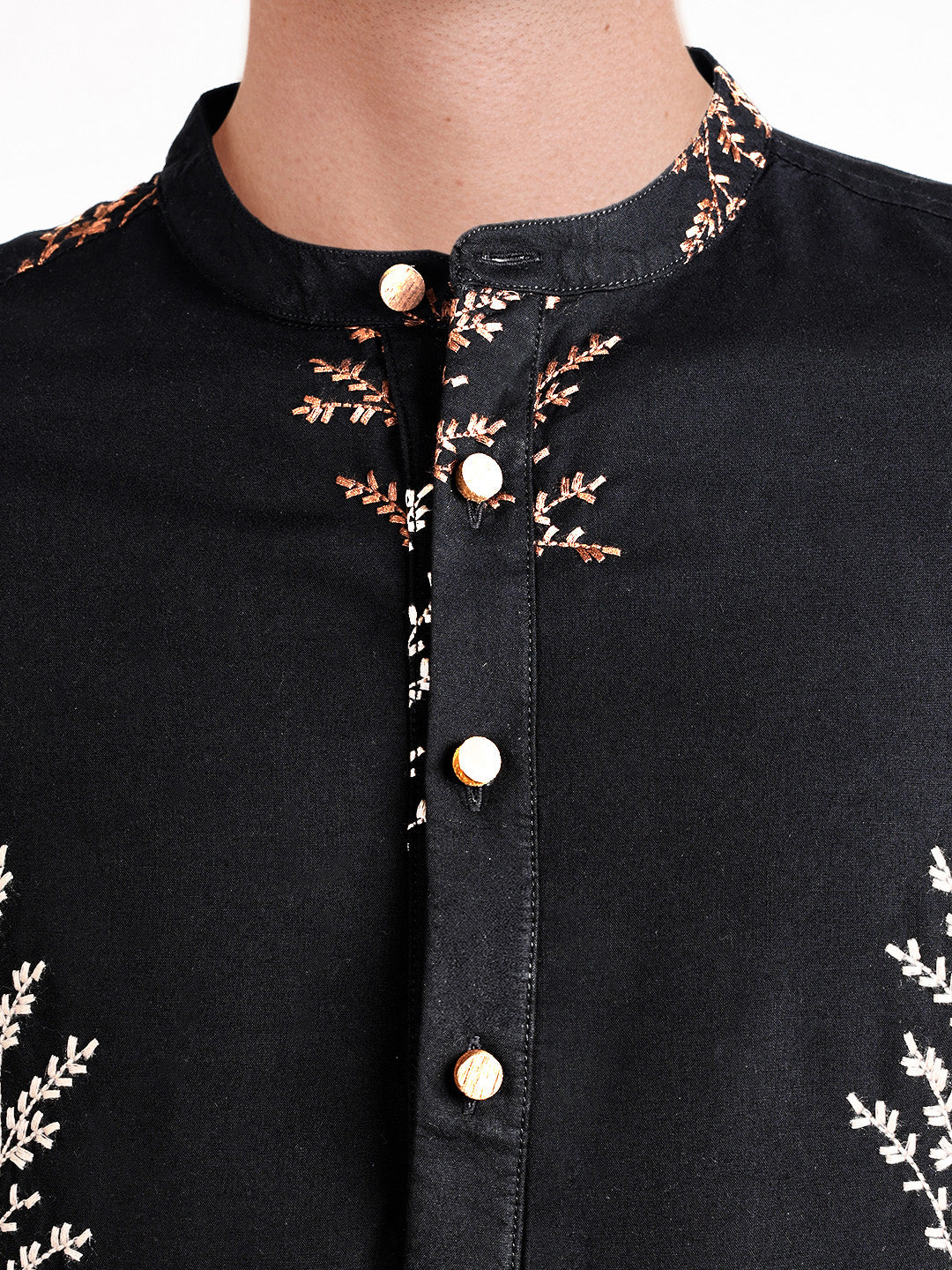 Men's Black Relaxed Fit Embroidered Casual Shirts