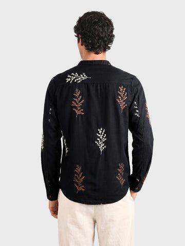 Men's Black Relaxed Fit Embroidered Casual Shirts