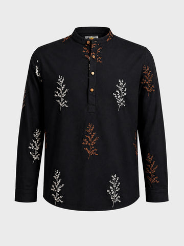 Men's Black Relaxed Fit Embroidered Casual Shirts