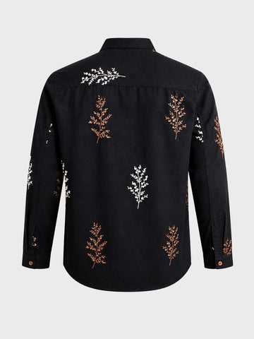 Men's Black Relaxed Fit Embroidered Casual Shirts