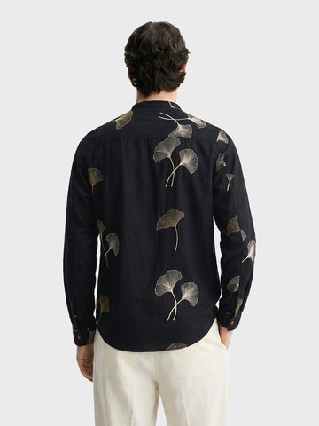 Men's Black Relaxed Fit Embroidered Casual Shirts