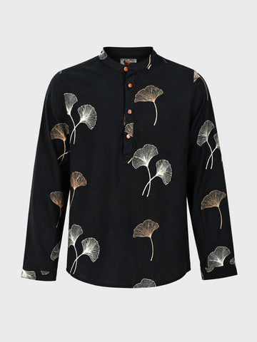 Men's Black Relaxed Fit Embroidered Casual Shirts
