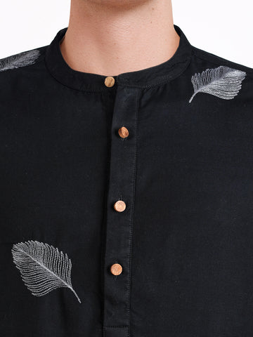 Men's Black Relaxed Fit Embroidered Casual Shirts