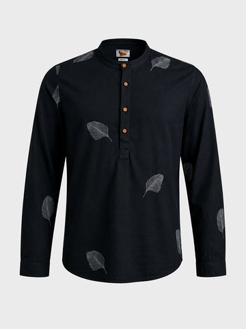 Men's Black Relaxed Fit Embroidered Casual Shirts