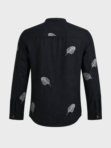 Men's Black Relaxed Fit Embroidered Casual Shirts