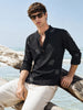 Men's Black Relaxed Fit Embroidered Casual Shirts