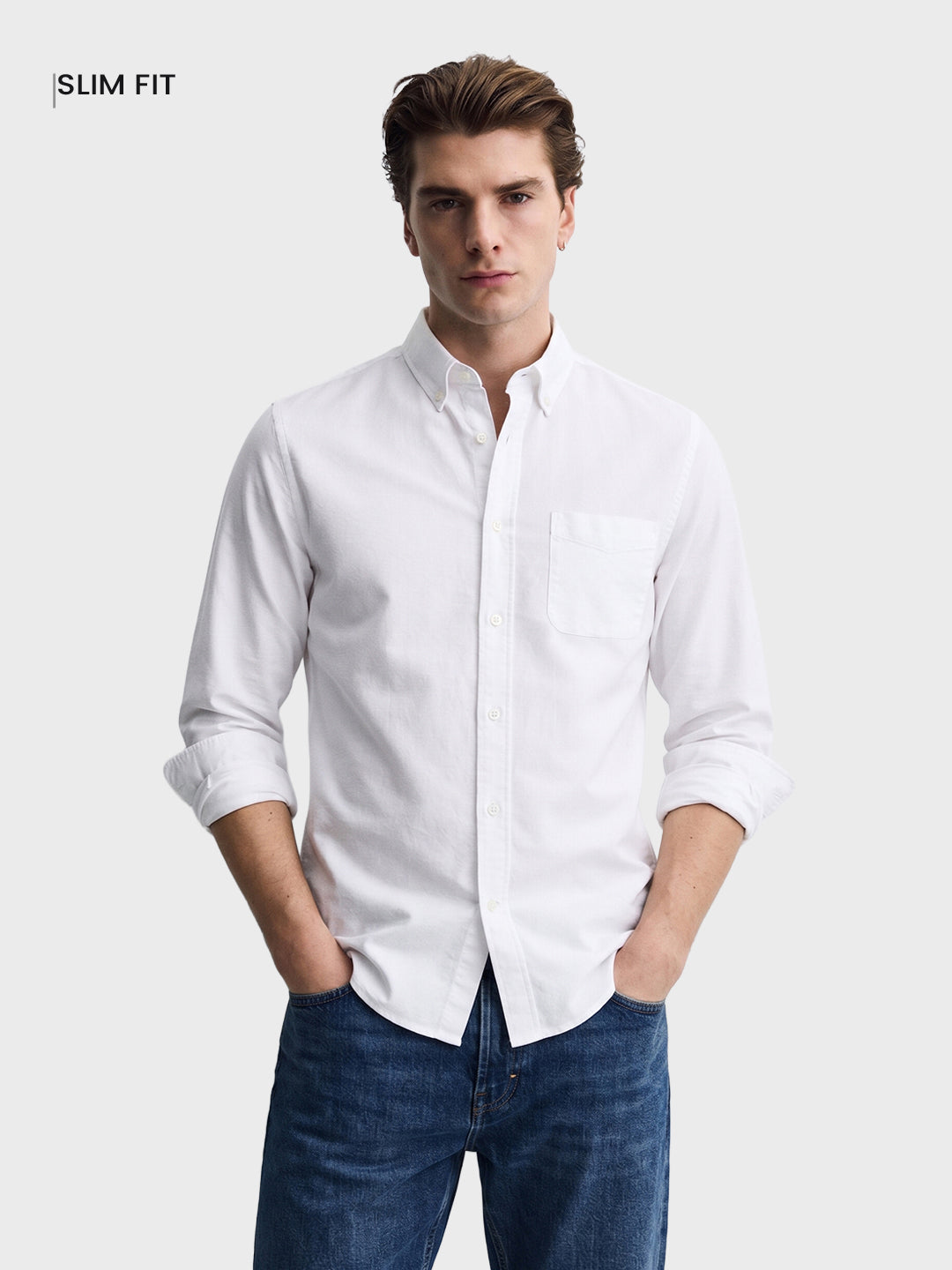 Men's White Slim Fit Solid Casual Shirt