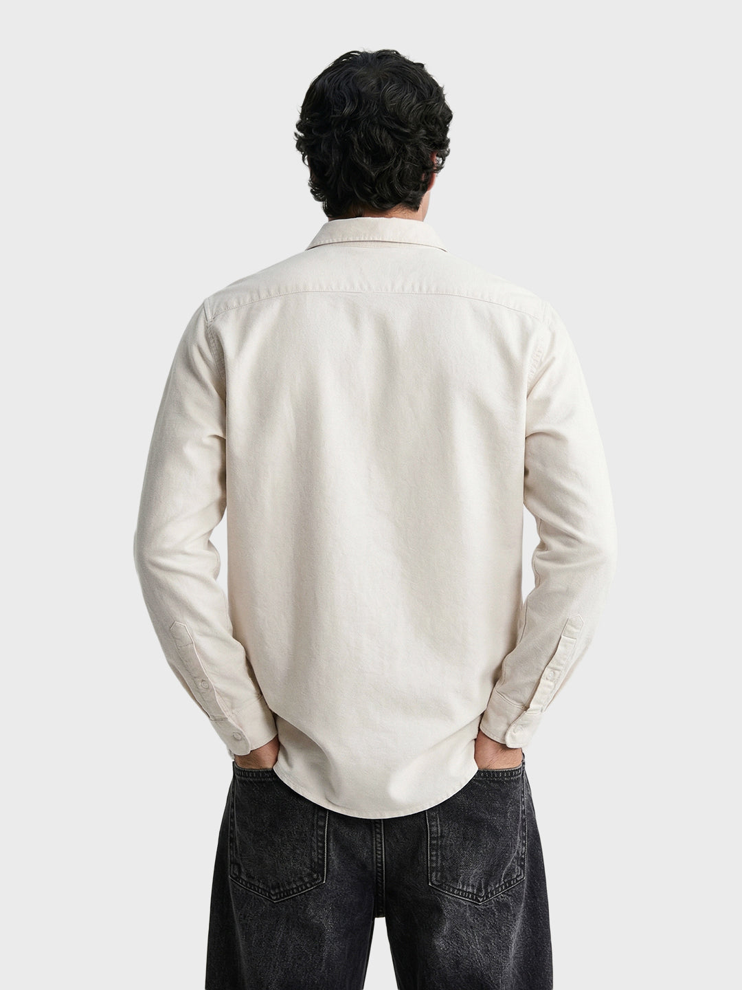 Men's Cream Slim Fit Solid Casual Shirt