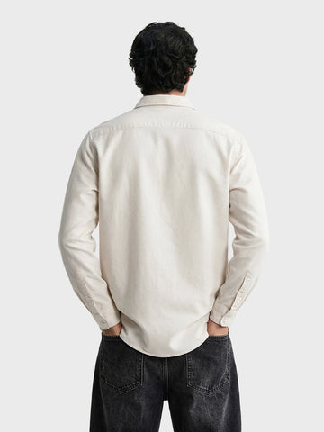 Men's Cream Slim Fit Solid Casual Shirt