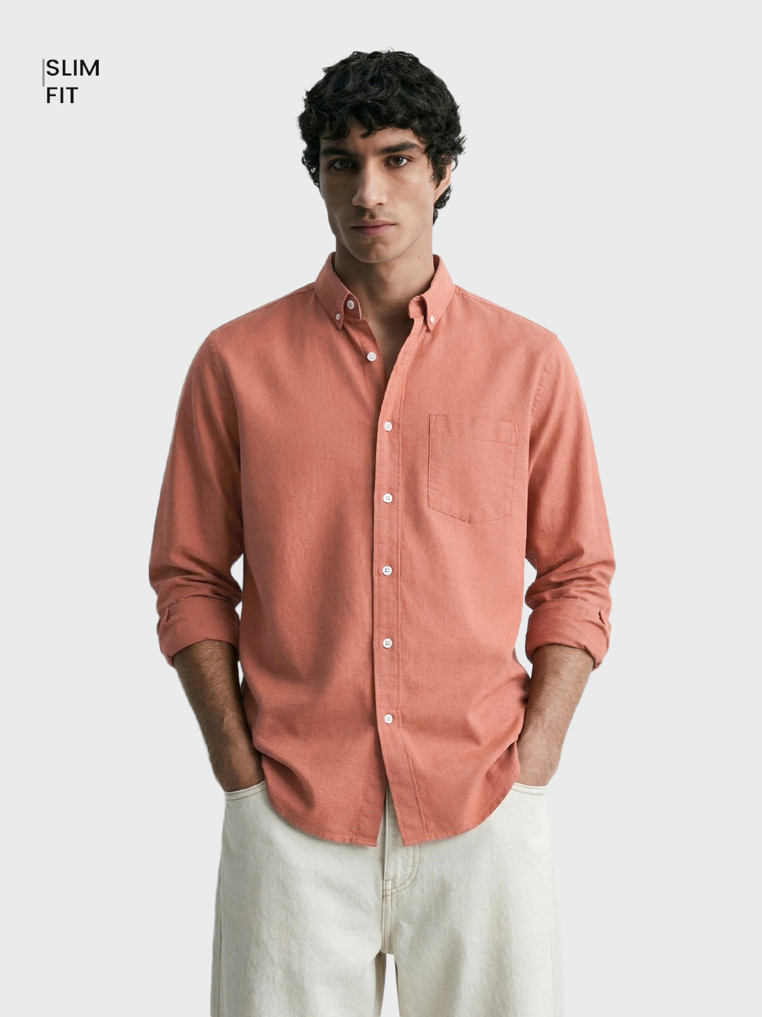 Men's Orange Slim Fit Solid Casual Shirt