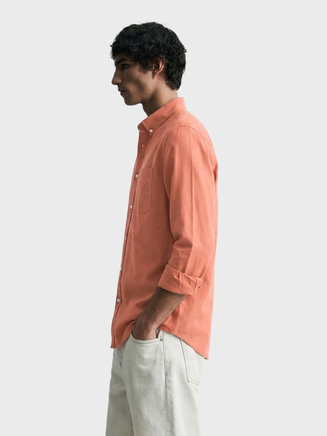 Men's Orange Slim Fit Solid Casual Shirt