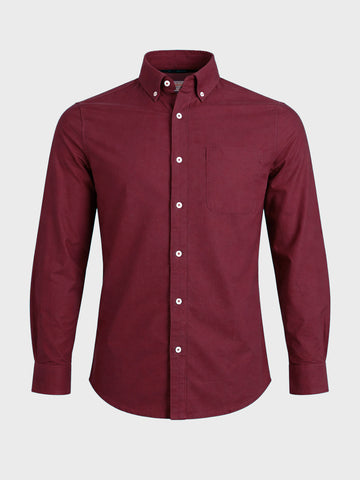 Men's Maroon Slim Fit Solid Casual Shirt