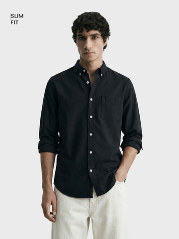Men's Black Slim Fit Solid Casual Shirt