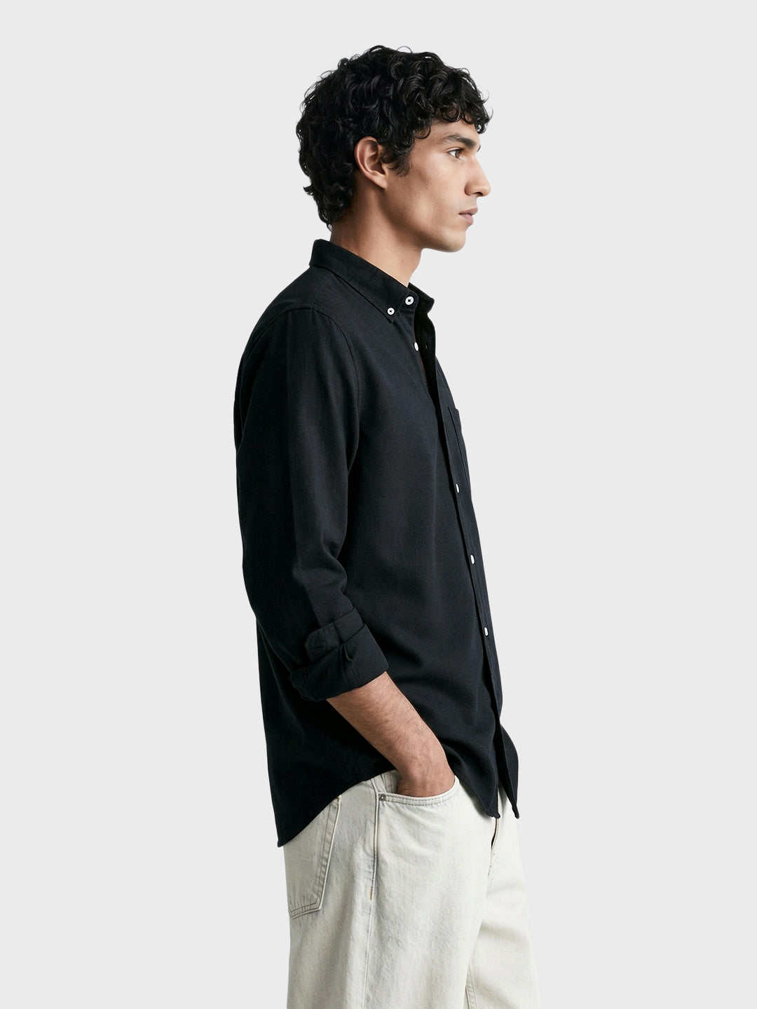 Men's Black Slim Fit Solid Casual Shirt