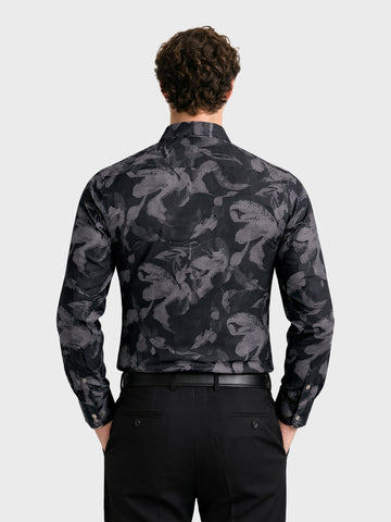Men's Black Slim Fit Printed Casual Shirt
