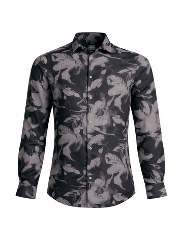 Men's Black Slim Fit Printed Casual Shirt