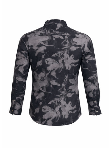 Men's Black Slim Fit Printed Casual Shirt