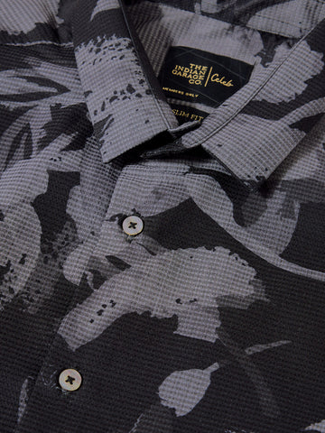 Men's Black Slim Fit Printed Casual Shirt