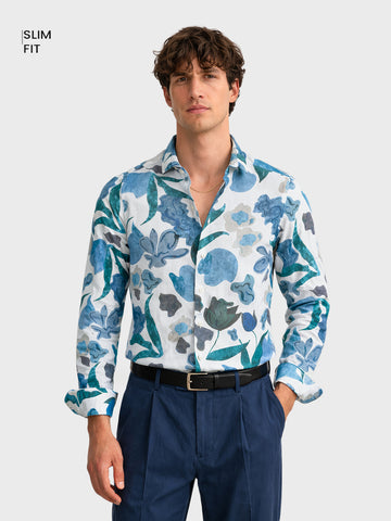 Men's Blue Slim Fit Printed Casual Shirt