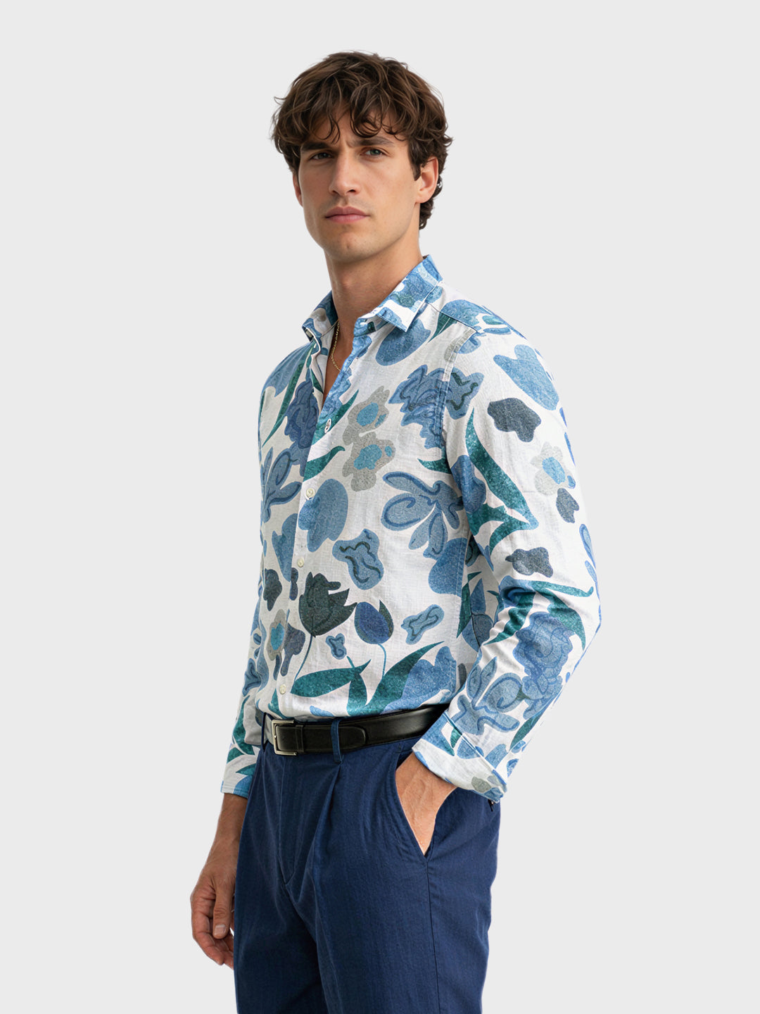 Men's Blue Slim Fit Printed Casual Shirt