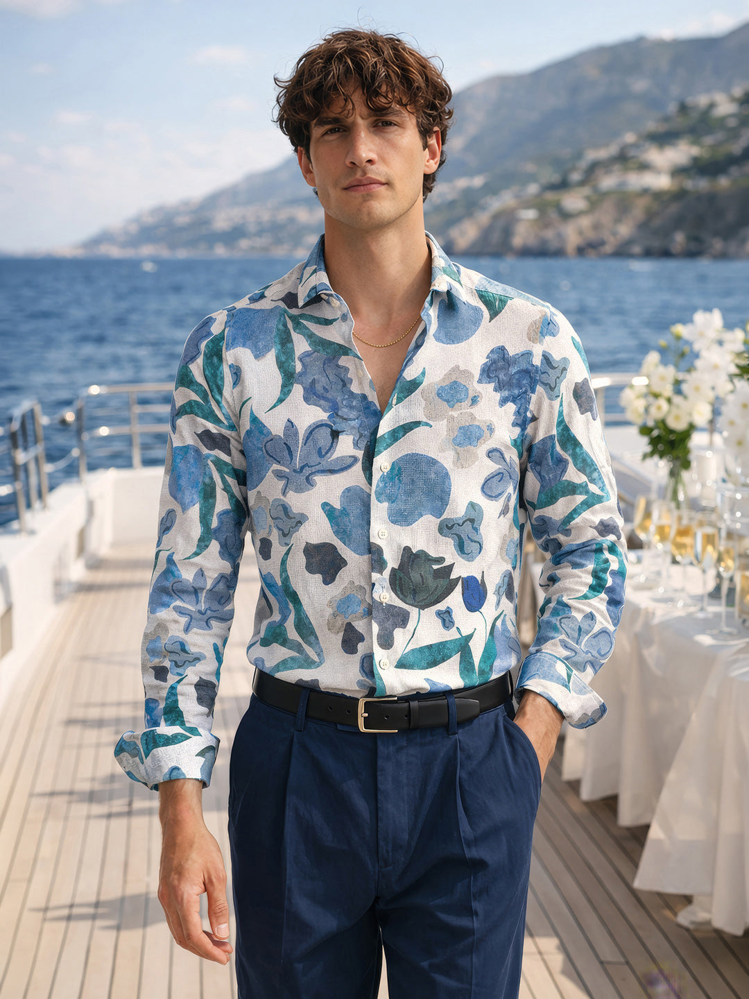 Men's Blue Slim Fit Printed Casual Shirt