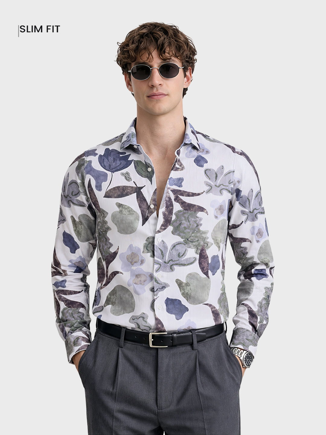 Men's White Slim Fit Printed Casual Shirt