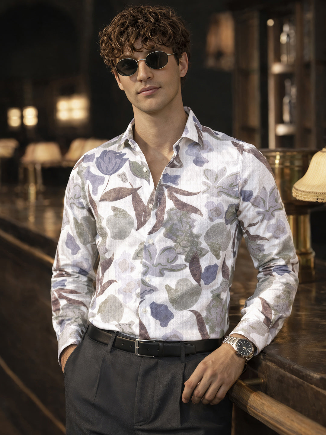 Men's White Slim Fit Printed Casual Shirt
