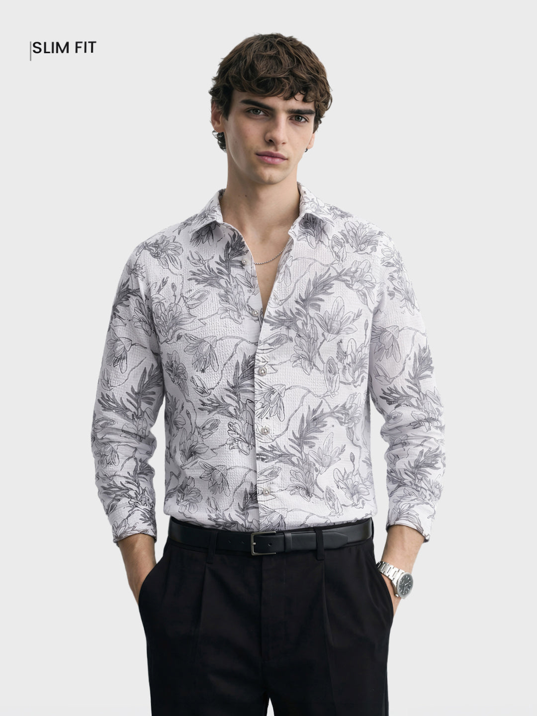 Men's White Slim Fit Printed Casual Shirt