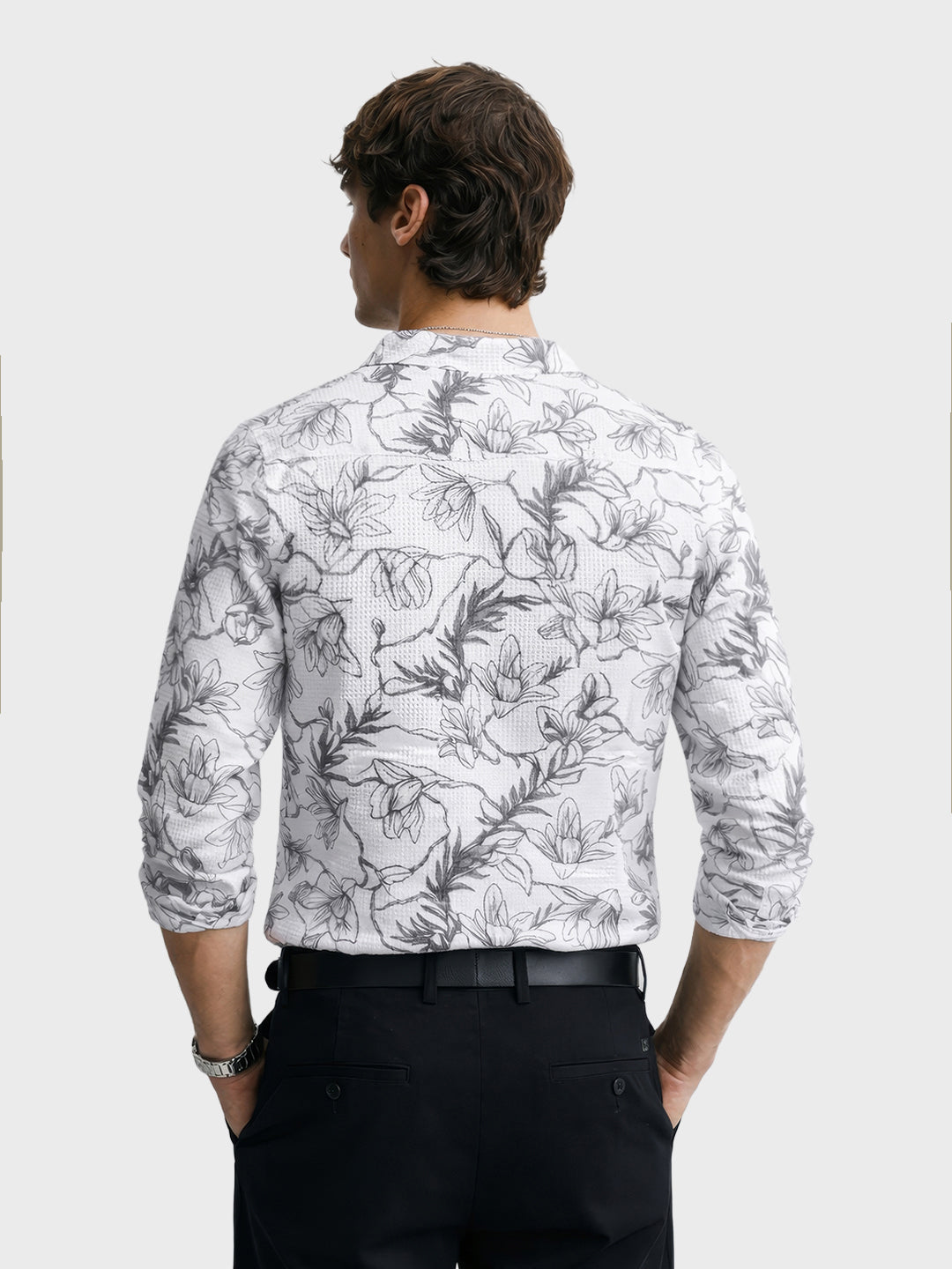 Men's White Slim Fit Printed Casual Shirt
