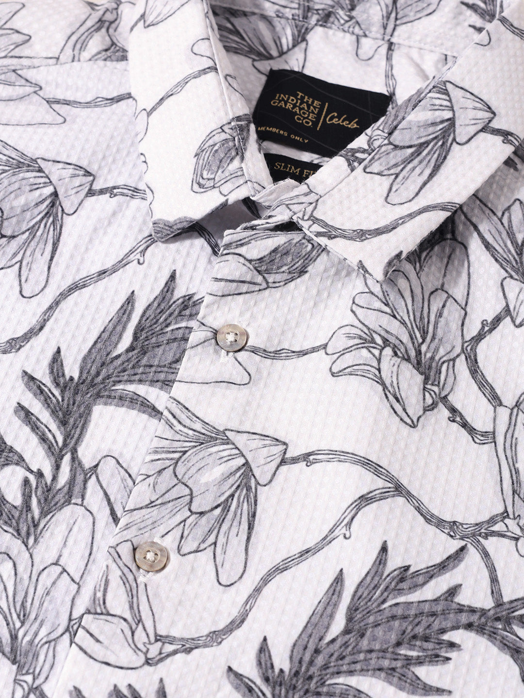 Men's White Slim Fit Printed Casual Shirt