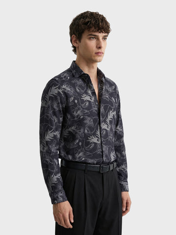 Men's Black Slim Fit Printed Casual Shirt