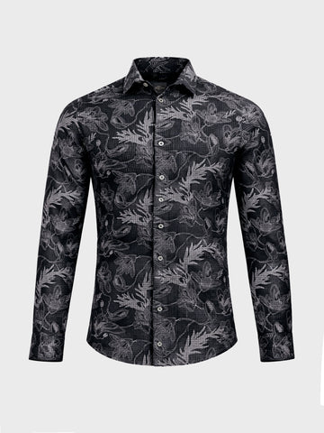 Men's Black Slim Fit Printed Casual Shirt