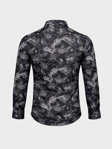 Men's Black Slim Fit Printed Casual Shirt
