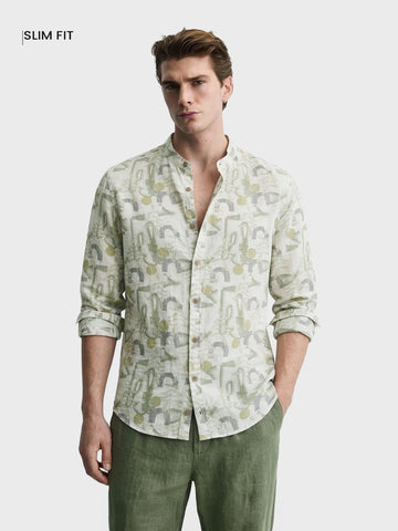 Men's Green Slim Fit Printed Casual Shirt